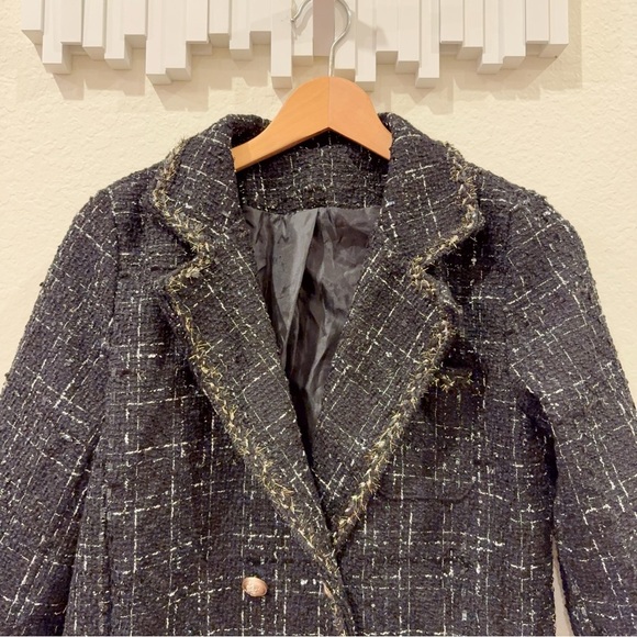 J.ING Abbas Black Double-Breasted Tweed Coat Jacket Blazer Size Small NWT - Picture 9 of 11